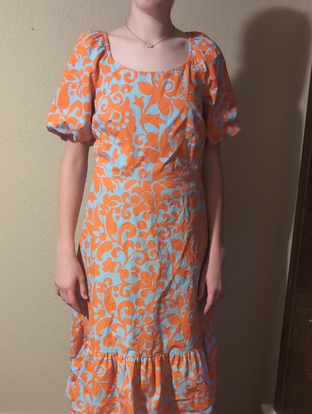 Talbots Orange and Light Blue Floral Midi Dress